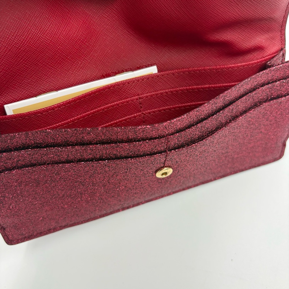 NWT Michael Kors Flat Wallet Cranberry Leather Glitter‎ - Picture 4 of 8